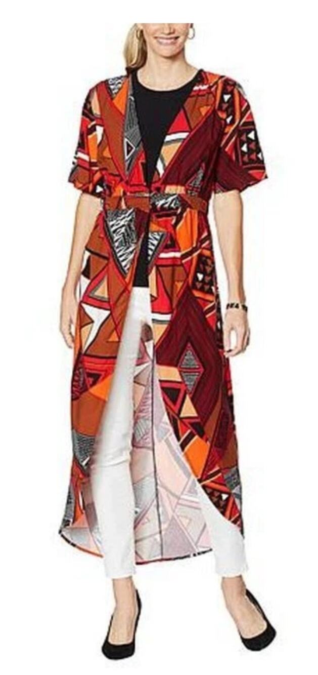 5773)Iman Global Chic Tribal Print Empire Waist Hi Low Hem Duster Plus 3XP